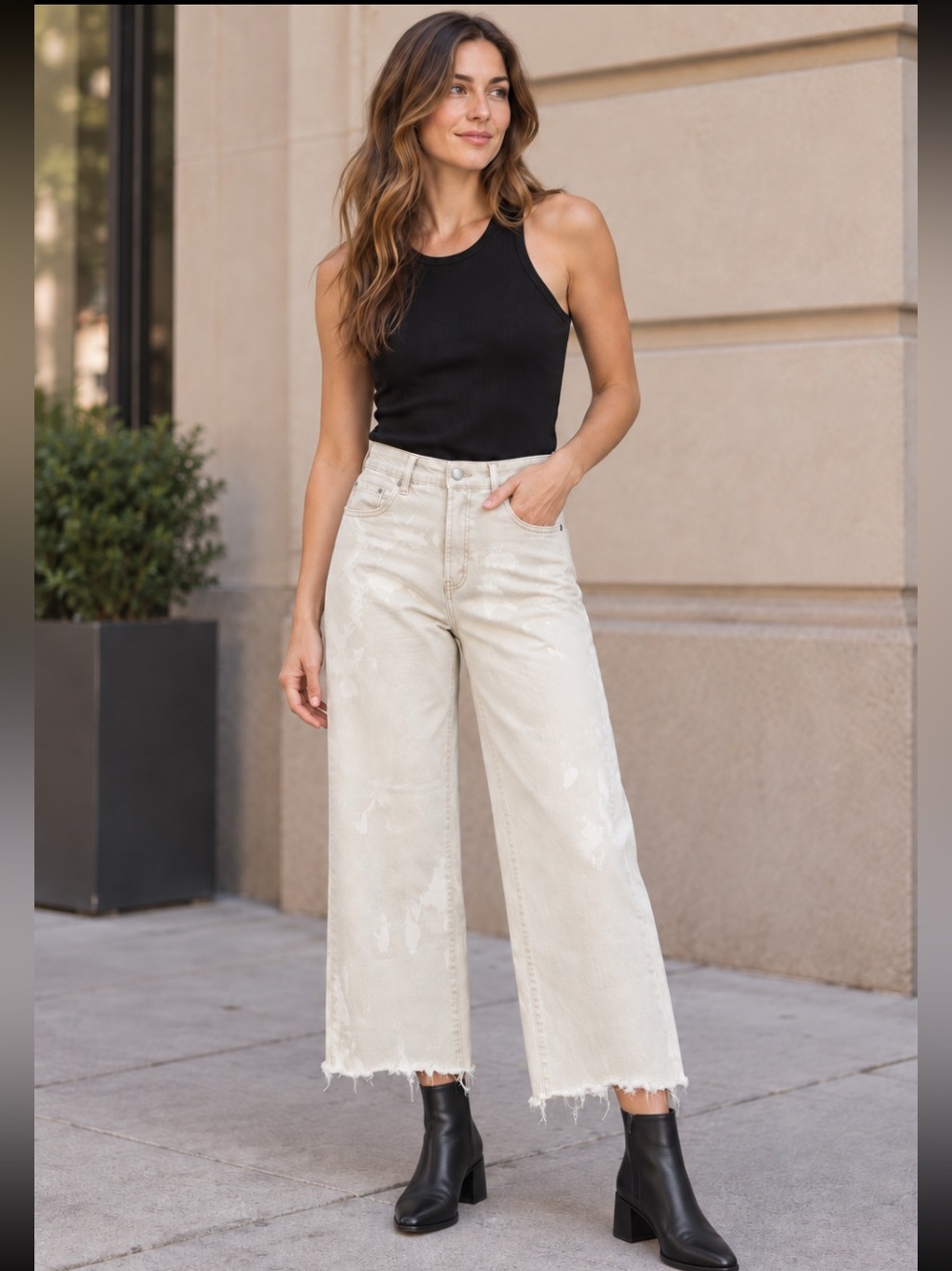 OAT New York Bleach Splatter Cropped Wide Leg Jeans 10/30
